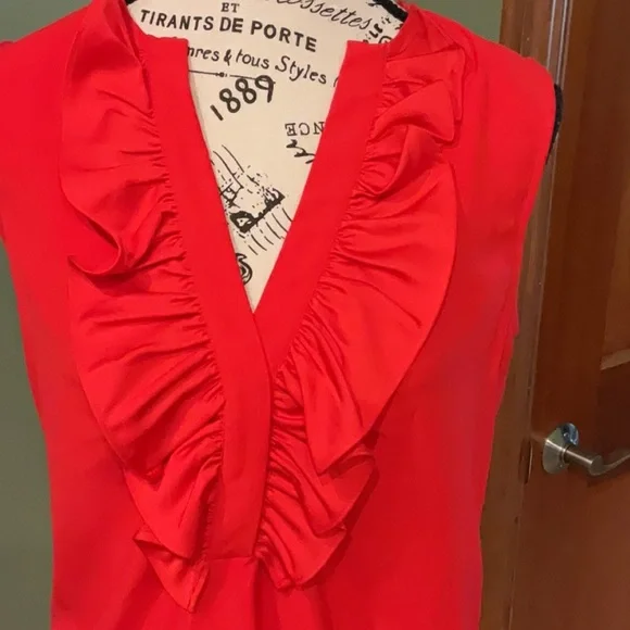 J. Crew Red Sleeveless Ruffled Blouse, Size XS - Picture 3 of 5